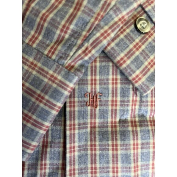 NWT Hickey Freeman Cotton Button Front Shirt Blue Red Plaid Sz Small Long Sleeve - Picture 2 of 14